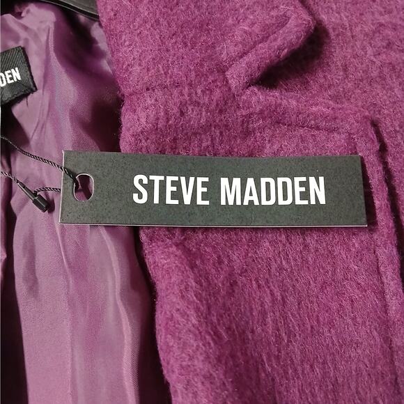 Steve Madden Womens Belted Long Coat Size XS Purple Textured Winter Chic Cozy - Picture 5 of 11